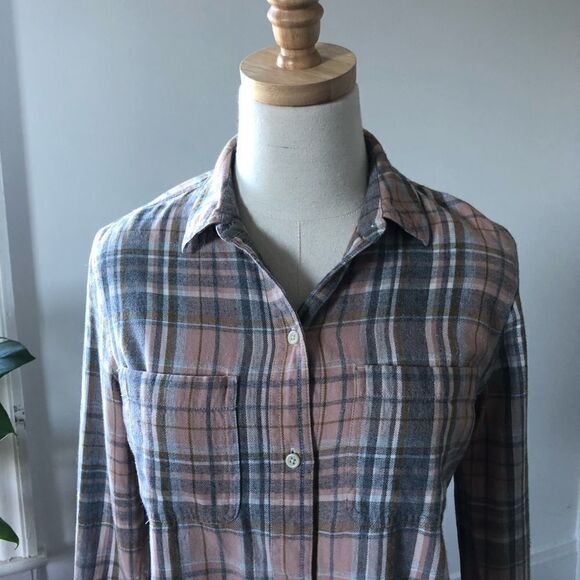 Madewell 100% Cotton Pink Grey Flannel Button Front XS - Picture 6 of 7